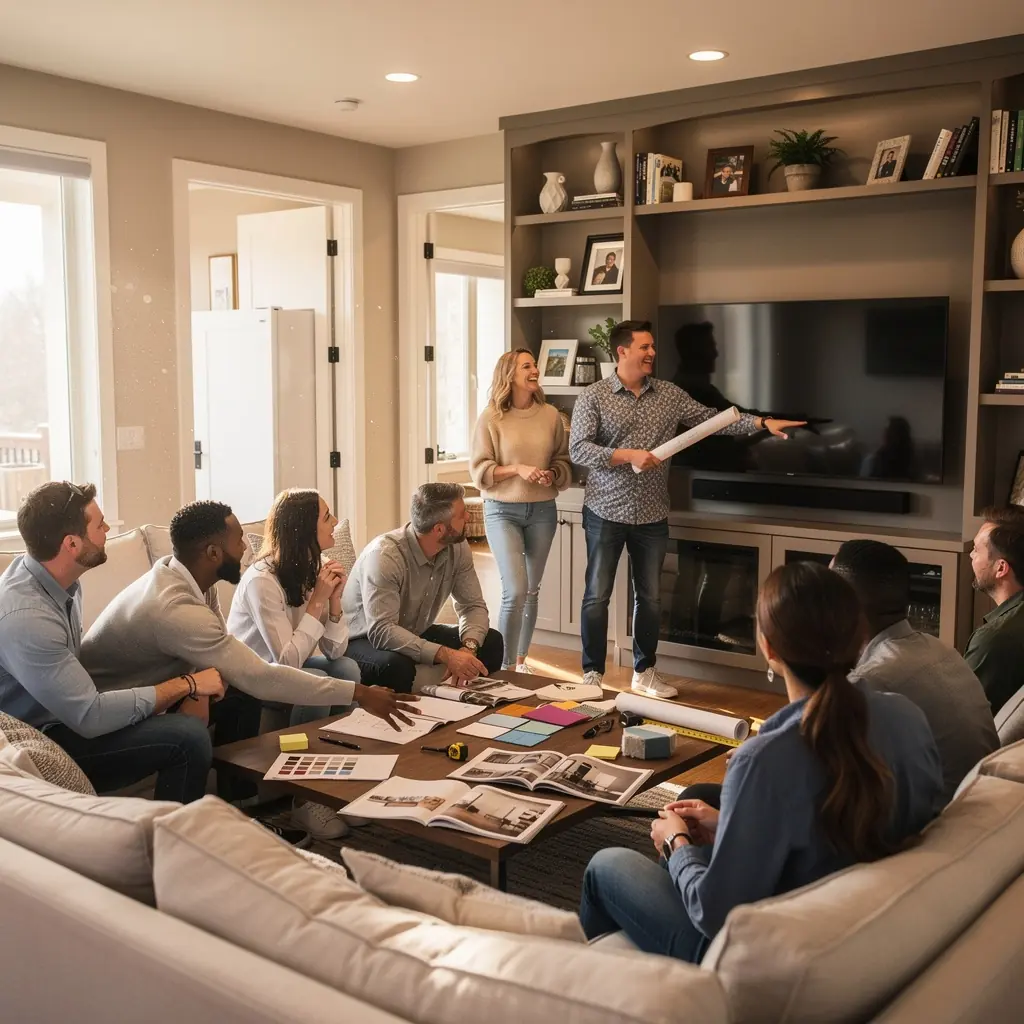 Stylowy korytarz z dekoracyjnymi elementami i oświetleniem LED.